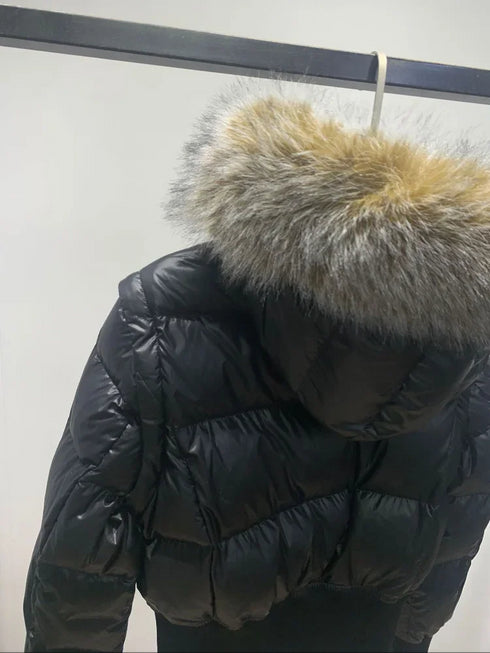 Slim Fit Women's Autumn and Winter Title Seamed Cotton Jacket Faux Fur Collar Long Sleeve Jacket Detachable 2025 New Jacket